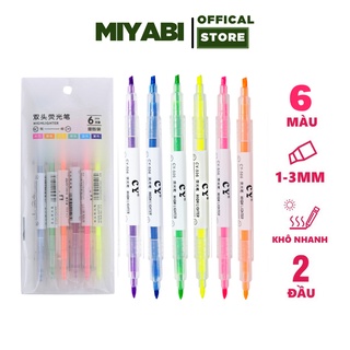 Bút highlight pastel 2 đầu - dạ quang 1 set 6 cái cao cấp