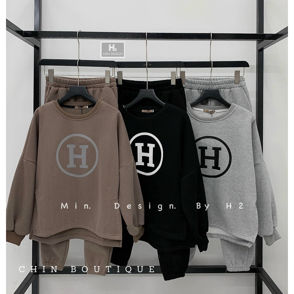 Set bộ 2 món quần dài ống thun kèm áo thun tay dài form rộng tà dài xẻ, chất liệu nỉ