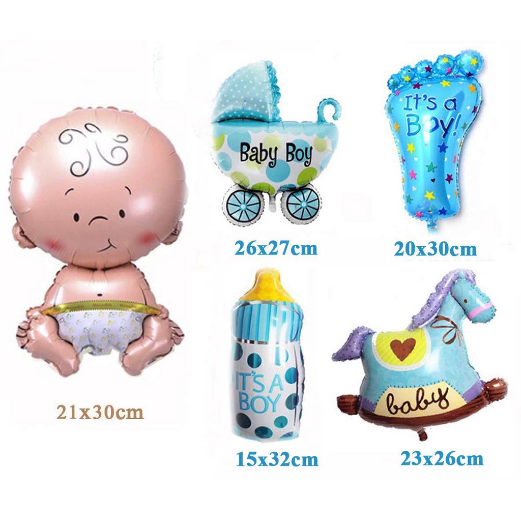 Bong bóng hình em bé, bình sữa, xe nôi, bàn chân, ngựa gỗ trang trí sinh nhật, thôi nôi, đầy tháng SIZE NHỎ Fubao Store