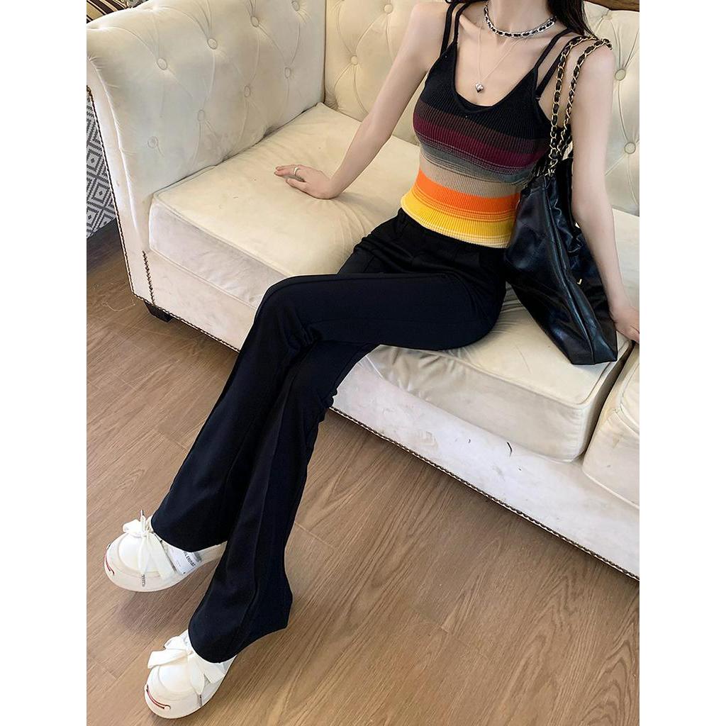 Quần Ống Loe Siêu Mỏng Màu Đen Phong Cách Mới 62344 Cho Nữ