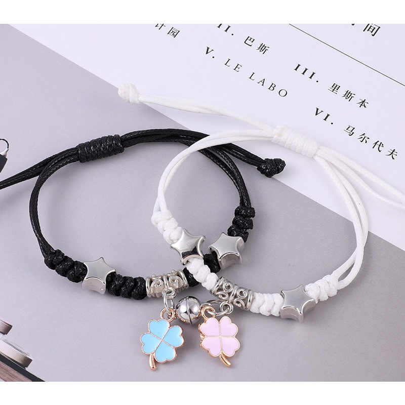 Vòng Tay Đính Cỏ Ba Lá May Mắn Hít Nam Châm Thời Trang Có Thể Điều Chỉnh Cho Cặp Đôi / Bạn