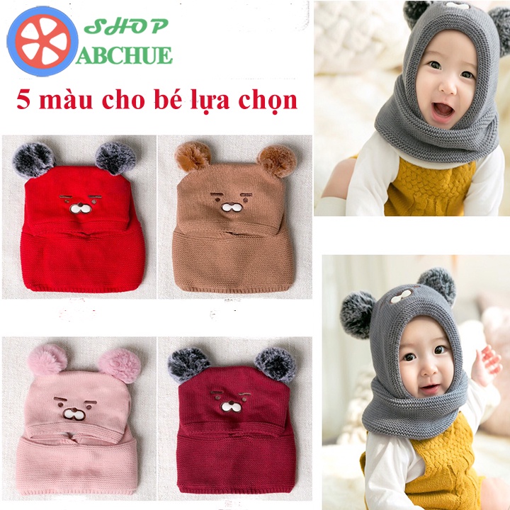 Mũ len kết hợp khăn quàng cổ 2 trong 1 cho bé