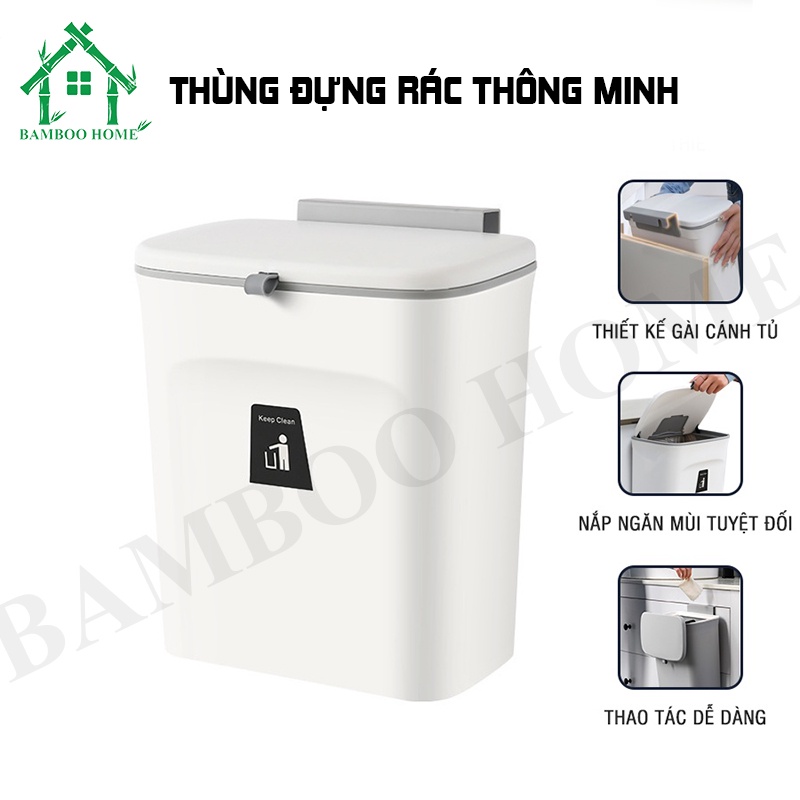 Thùng đựng rác thông minh gài cánh tủ bếp dung tích 9L có nắp đậy ngăn mùi tuyệt đối – Bamboo home