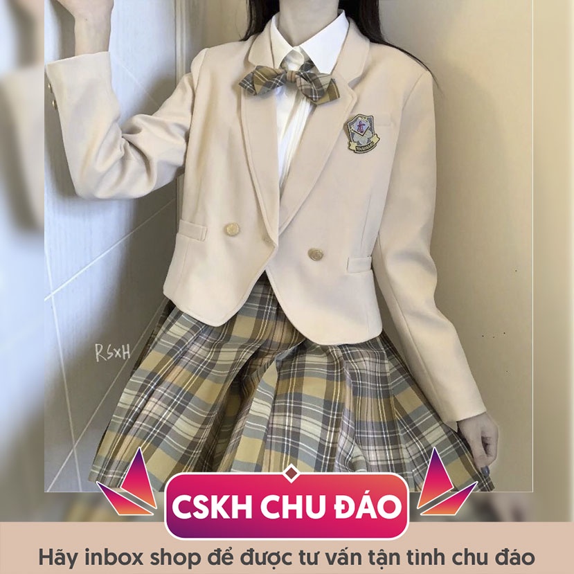 Áo khoác blazer dáng lửng dài tay kèm huy hiệu phong cách JK học sinh Nhật Bản A00098