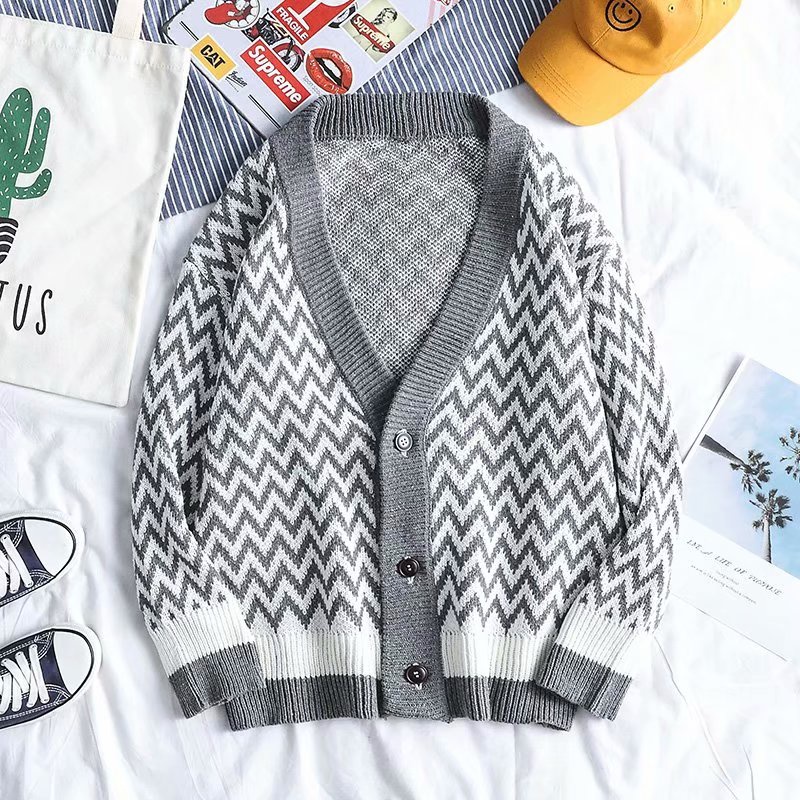 Áo khoác len nam cardigan dáng rộng kẻ sọc thời trang Hàn Quốc tùy chọn màu sắc cho áo dài tay fashion áo len nam bigsize simple áo sweater form rộng áo sweater trơn Sọc