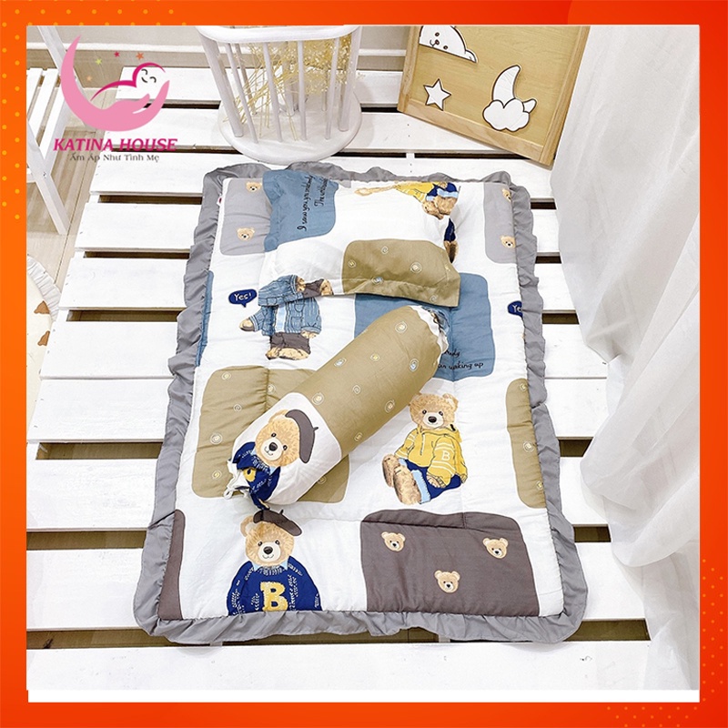 Bộ gối nệm cho bé 1-4 tuổi, chất vải Cotton thoáng mát, thấm hút tốt, nệm bèo đáng yếu với nhiều họa tiết dễ thương