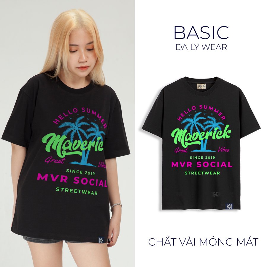 Áo thun nữ tay lỡ Hello Summer MVR Social Great Vibes phông Hàn Quốc local brand MVR KK3803