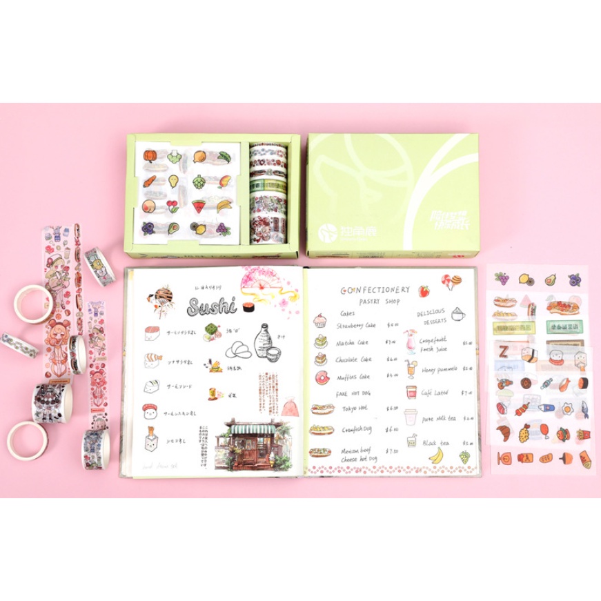 Set washi tape và sticker dán dễ thương trang trí sổ tay