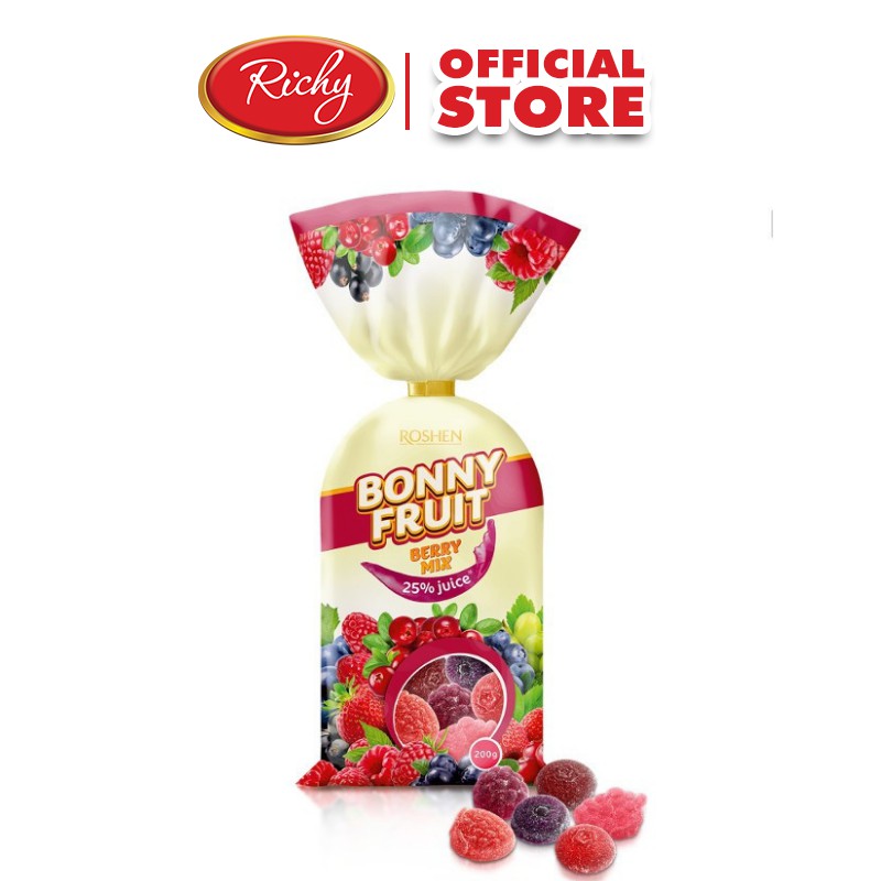Kẹo Gôm Nga BONNY FRUIT 200g(cam/xanh/đỏ) - giao màu ngẫu nhiên