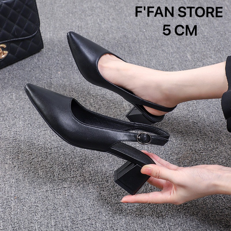 Giày Cao Gót Quai Sau [Da Thật] Slingback - Da Siêu Mềm Mũi Nhọn FFAN STORE