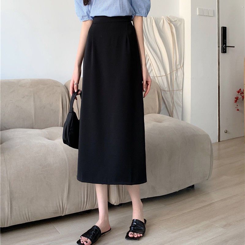 Chân Váy Đen Dáng Chữ A Lưng Cao Thiết Kế Xẻ Tà Thời Trang Cá Tính Cho Nữ