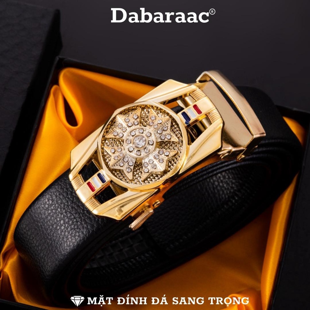 Thắt lưng nam da cao cấp Dabaraac, mặt đính đá xoay 360 độ, khóa tự động mạ kim sang trọng TL23