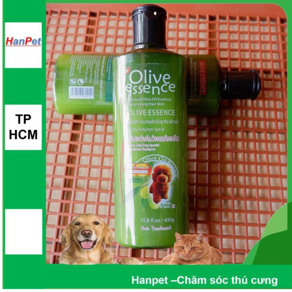 Hanpet.GV- Sữa tắm tinh dầu ô liu chó mèo Chai 450ml- Sữa tắm OLIVE loại hạn chế ve rận bọ chét