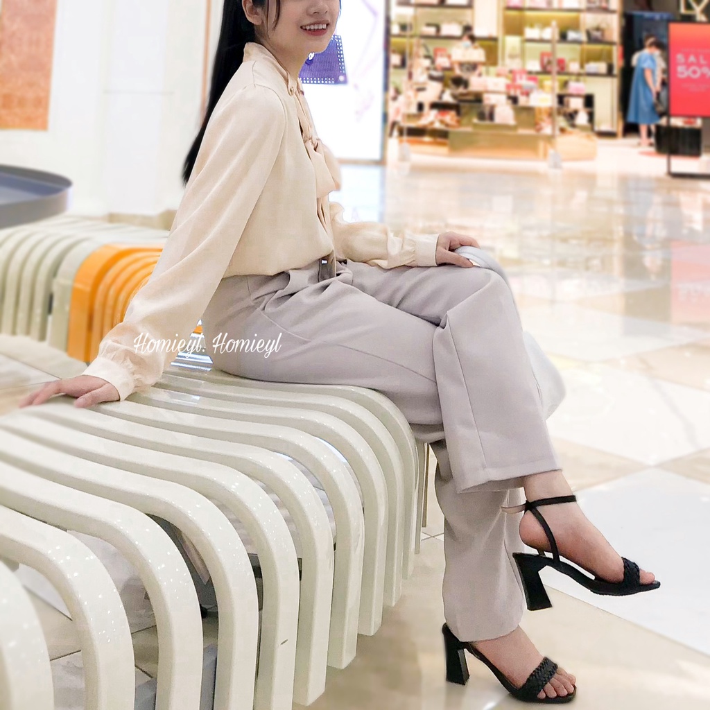 Quần tây nữ ống rộng suông lưng cao công sở Homieyl cao cấp, quần culottes ống rộng màu đen đi học đi làm chất vải đẹp