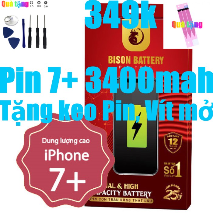 Pin iPhones 7 Plus dung lượng cao 3400mAh BISON chính hãng