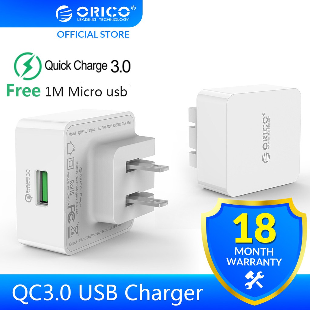 Củ sạc ORICO QC3.0 thích hợp cho iPhone iPad và cáp Micro USB