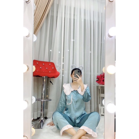 Giá cực shock,đồ ngủ tay dài, chân dài mặc ở nhà,Pijima, lụa satin mát mẻ [Siêu hot]