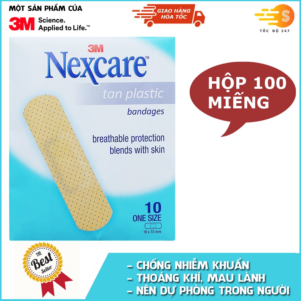 Hộp 100 miếng băng keo cá nhân màu da Nexcare 3M BKCN-TAN