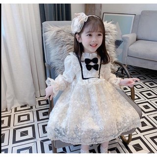 Đầm váy công chúa ren phối nơ cổ vuông siêu xinh 10-27kg bé gái