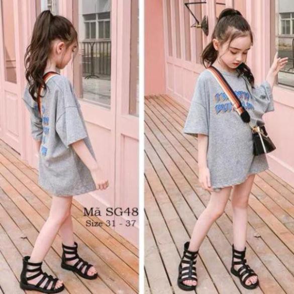 Giày Sandal chiến binh bé gái 5 - 12 tuổi thời trang da mềm, màu đen dễ phối đồ đi chơi đi biển hè phong cách SG48