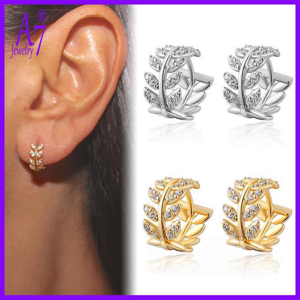 Bông tai hình chiếc lá đính đá phong cách Âu Mỹ