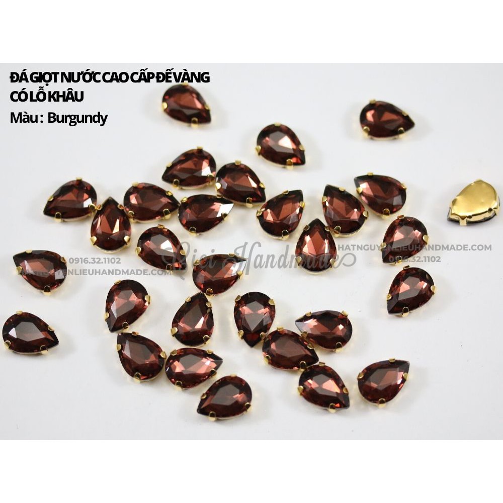 Set 10 hạt đá giọt nước cao cấp đế vàng có lỗ khâu link 1/3 Cici Handmade chuyên hạt đá hạt pha lê hạt cườm hạt trang sứ