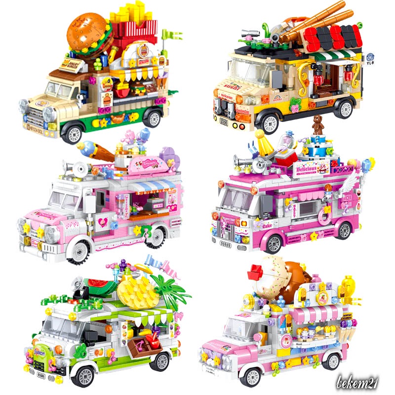 Lego Xếp Hình Con Gái Xe Chở Thức Ăn Food Snack Xe Chở Trái Cây Nước Uống đồ chơi ghép hình bé gái