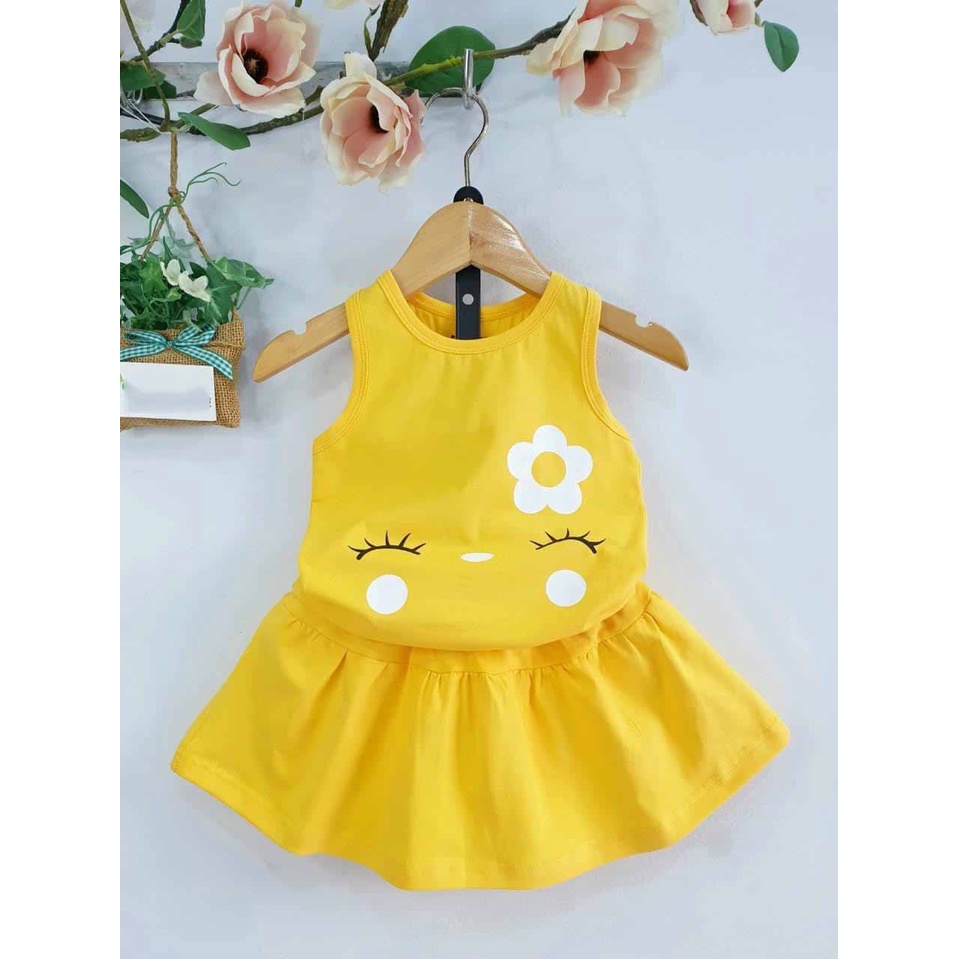 [HOT] SET ÁO KÈM CHÂN VÁY XÒE IN HÌNH HOA CHẤT COTTON MỀM MÁT SIÊU ĐÁNG YÊU CHO BÉ 8-18KG. VIDEO THẬT. XƯỞNG MAY BIBO