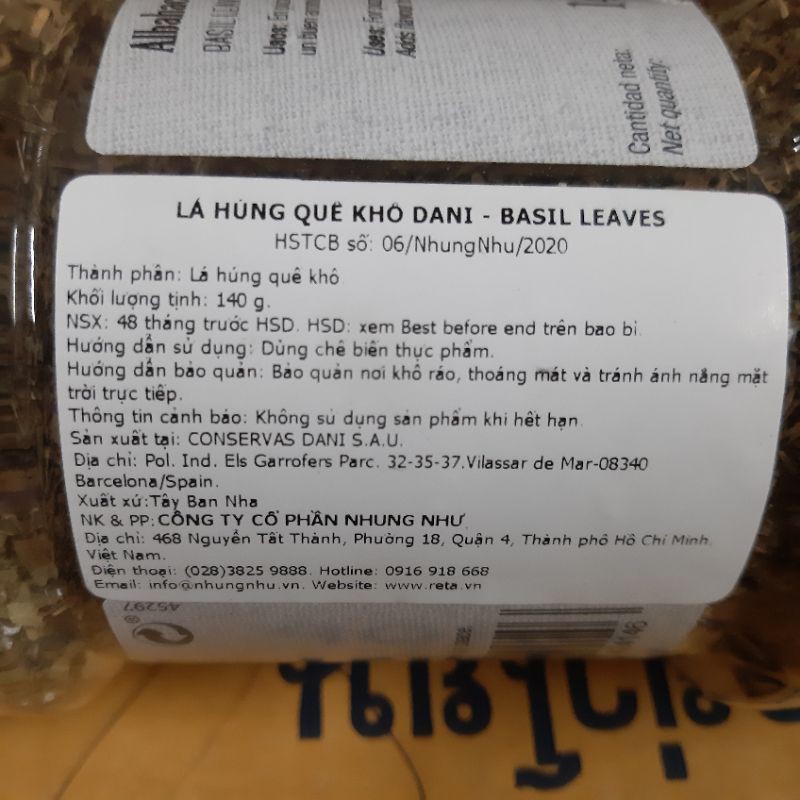 (Hàng Nhập) Lá Húng Quế Khô DANI_ BASIL LEAVES 140gram