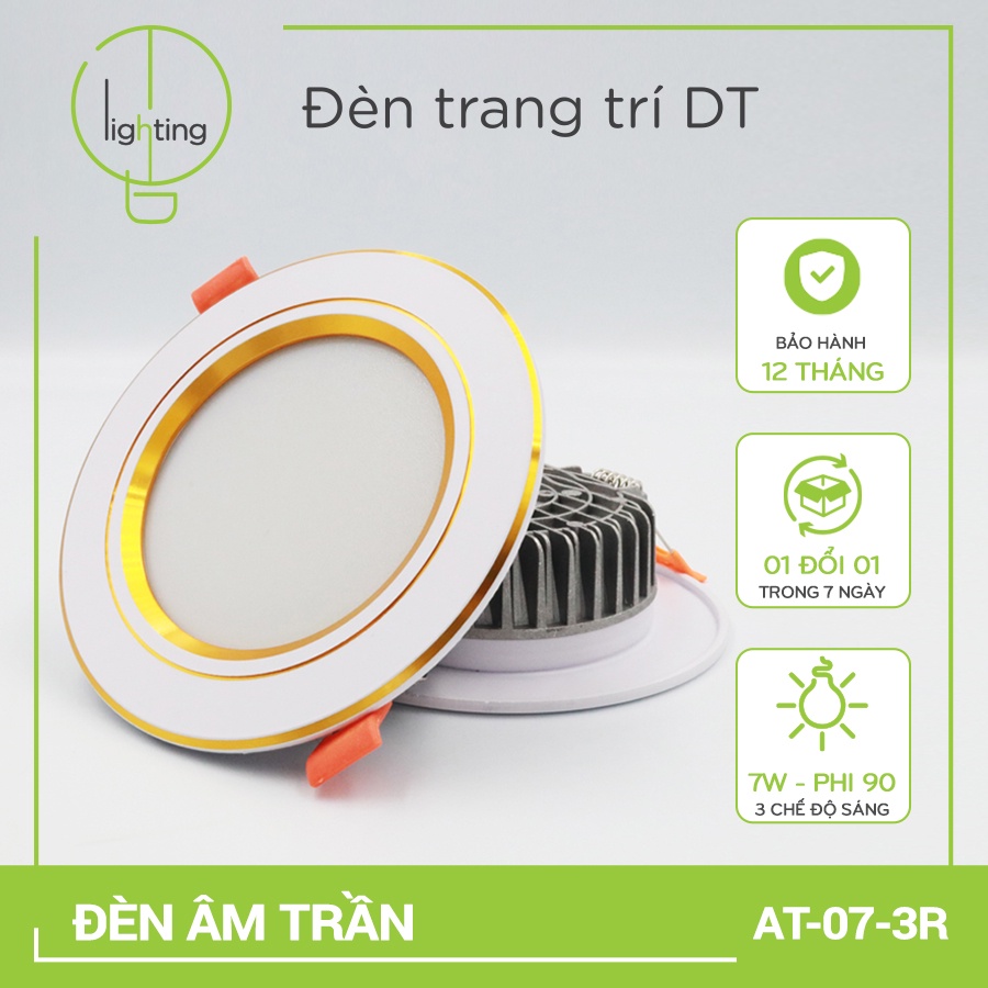 Bóng Đèn Led Âm Trần Downlight 7W 3 Màu, Đèn Âm Trần 7W Đế Tản, Đế Đúc Phi 90mm( ĐÃ BAO GỒM CHẤN LƯU)