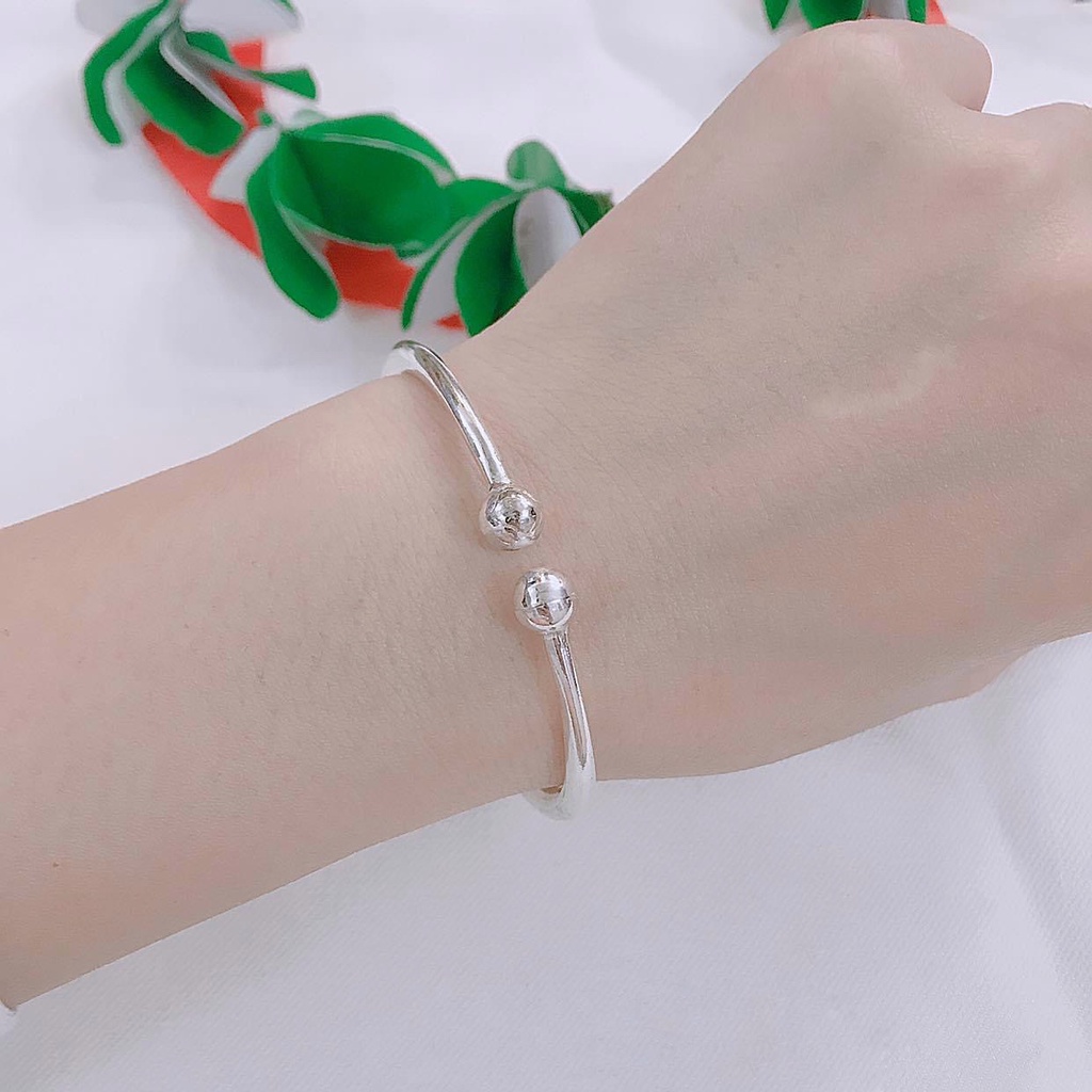 Kềng Bạc Ta Cao Cấp CaoBac Silver Trơn Basic Đơn Giản Dễ Thương Cho Nữ