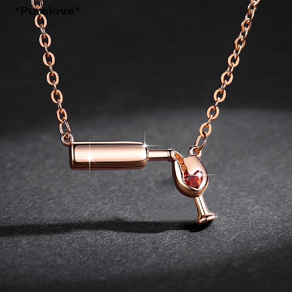 [Purelove] Vòng cổ Mặt Đá Pha Lê Hình Trái Tim Màu Rượu Vang Thời Trang Cho Nữ