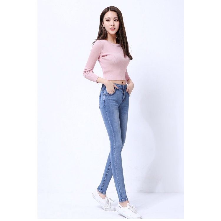 Quần jean nữ trơn wash VẢI MỀM MỊN Quần bò nữ cạp cao dáng skinny co giãn tốt hàng công ty