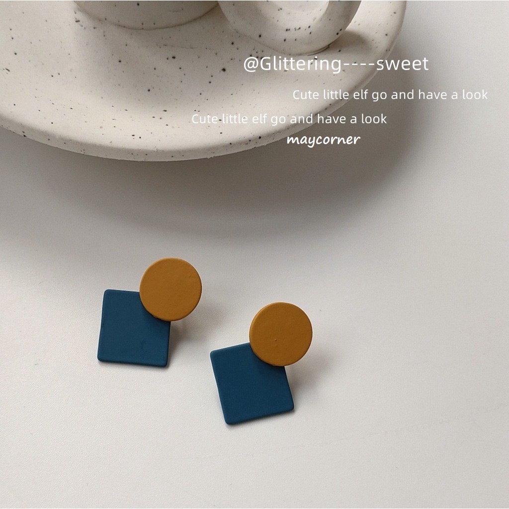 Vintage với bông tai hình học xanh 1527 mạ 925 cao cấp