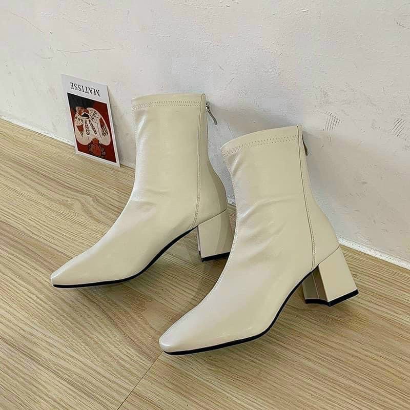 Bốt da nữ 5p, boots lửng da trơn cao cấp