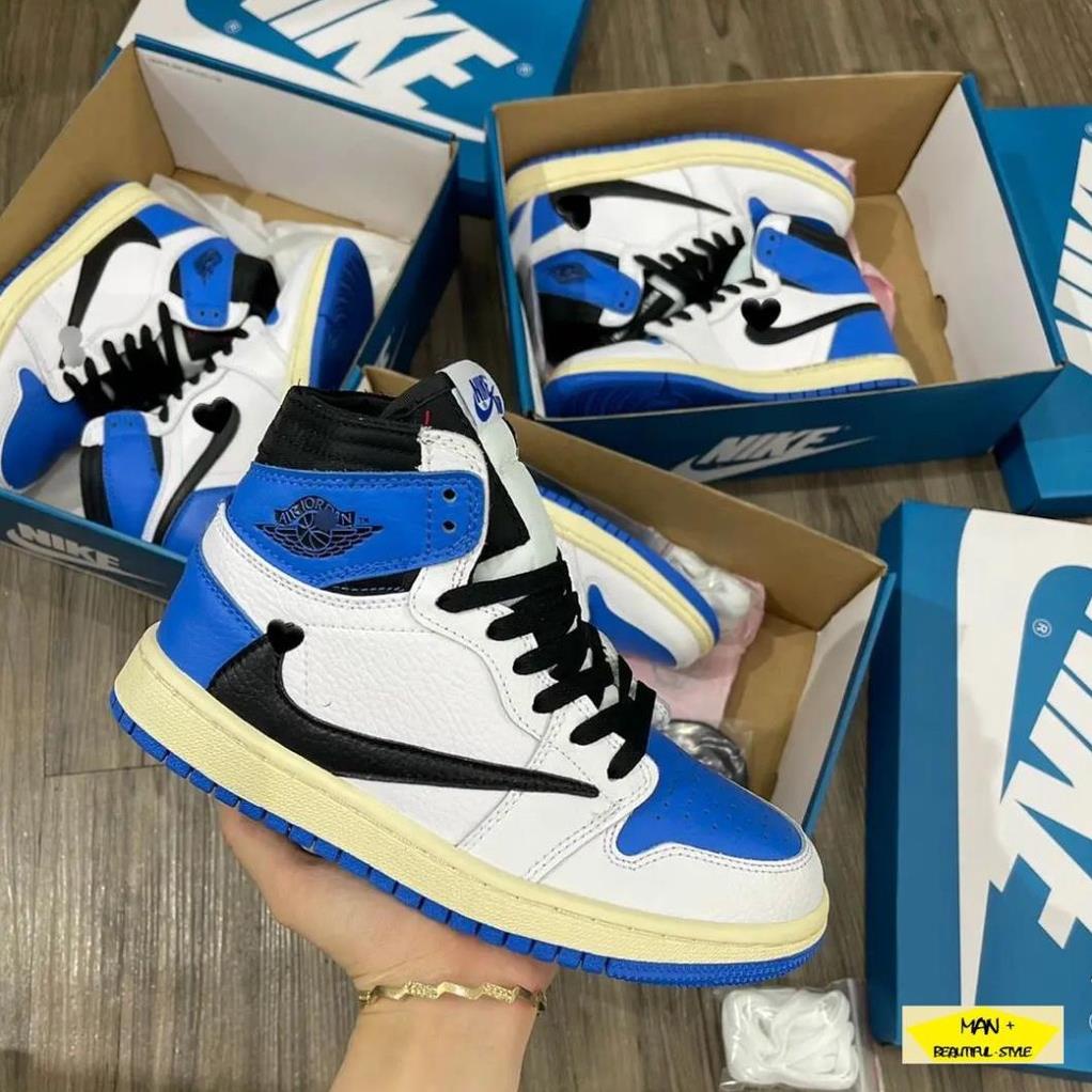 Giày thể thao Jordan 1 High OG SP Fragment x Travis Scott cổ cao màu xanh trắng cực hot, siêu phong cách