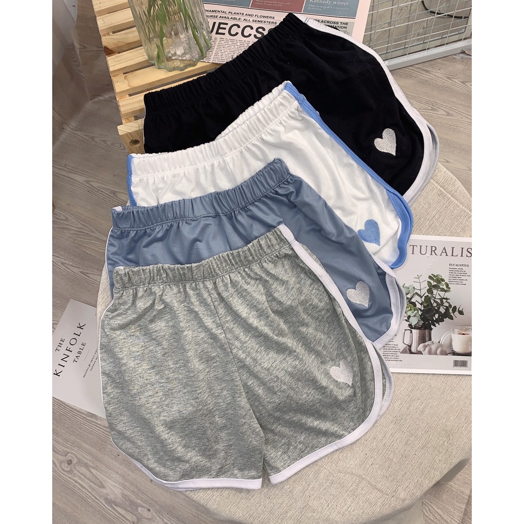 Quần đùi short nữ Viền Tim cạp chun freesize đen trắng ghi xanh phom ôm tôn vòng 3 tập gym yoga mặc nhà hè thun C820 | BigBuy360 - bigbuy360.vn