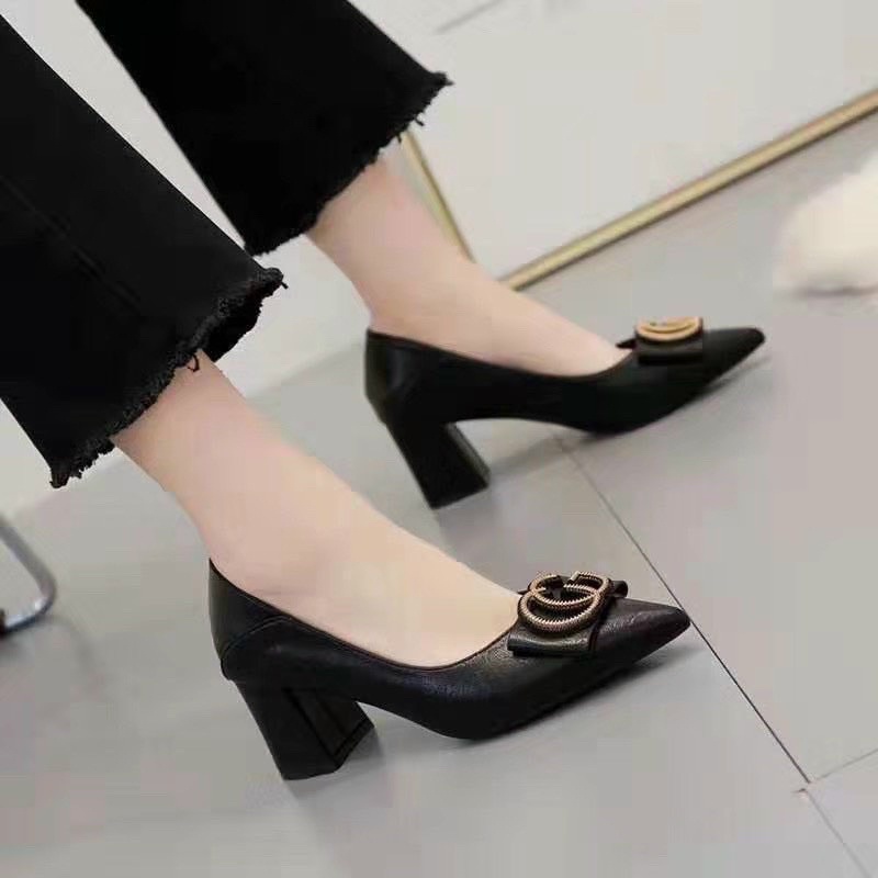 Giày cao gót tag nơ CG gót trụ fullbox hàng quảng châu cao cấp