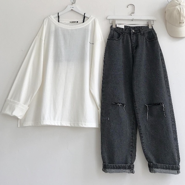 Quần Jean Ống Rộng Rách Gối JEM CLOSET Quần Bò Nữ Ống Đứng SEN Form Baggy Phong Cách Hàn Dễ Phối Đồ Lên Dáng Xinh 2163