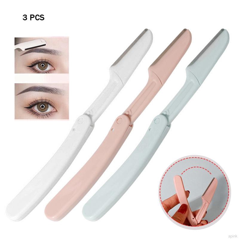 Bộ 3 dao cạo lông mày đa năng bằng thép không gỉ gấp gọn được tiện lợi