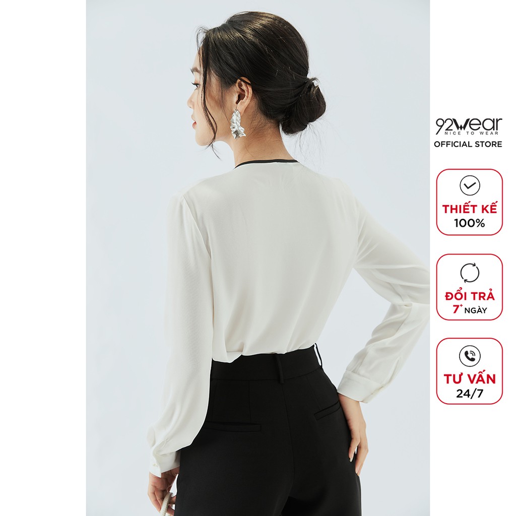 Áo sơ mi nữ dài tay 92WEAR thiết kế dây nơ công sở ASA1784