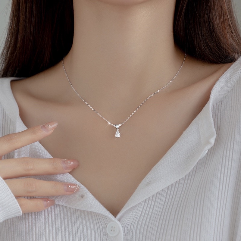 Dây chuyền bạc nữ đính đá hình giọt nước DUYSON SILVER, vòng cổ bạc 925 cao cấp đẹp nữ tính [DCKX42]