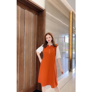 Đầm bầu công sở dáng suông cổ sơ mi