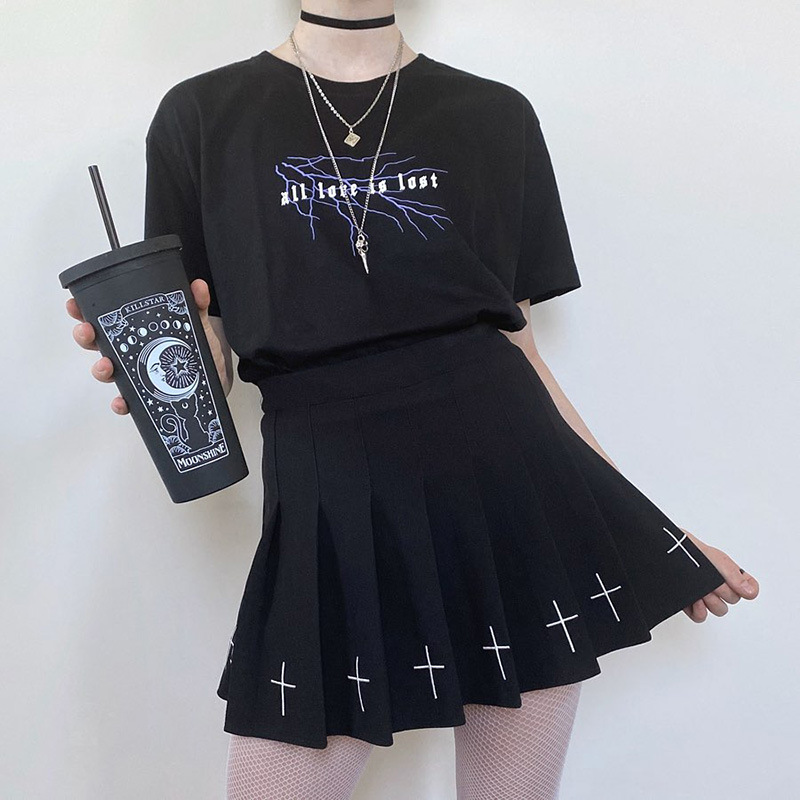 DUNEA Punk Style Pleated A-Line Skirt With Belt