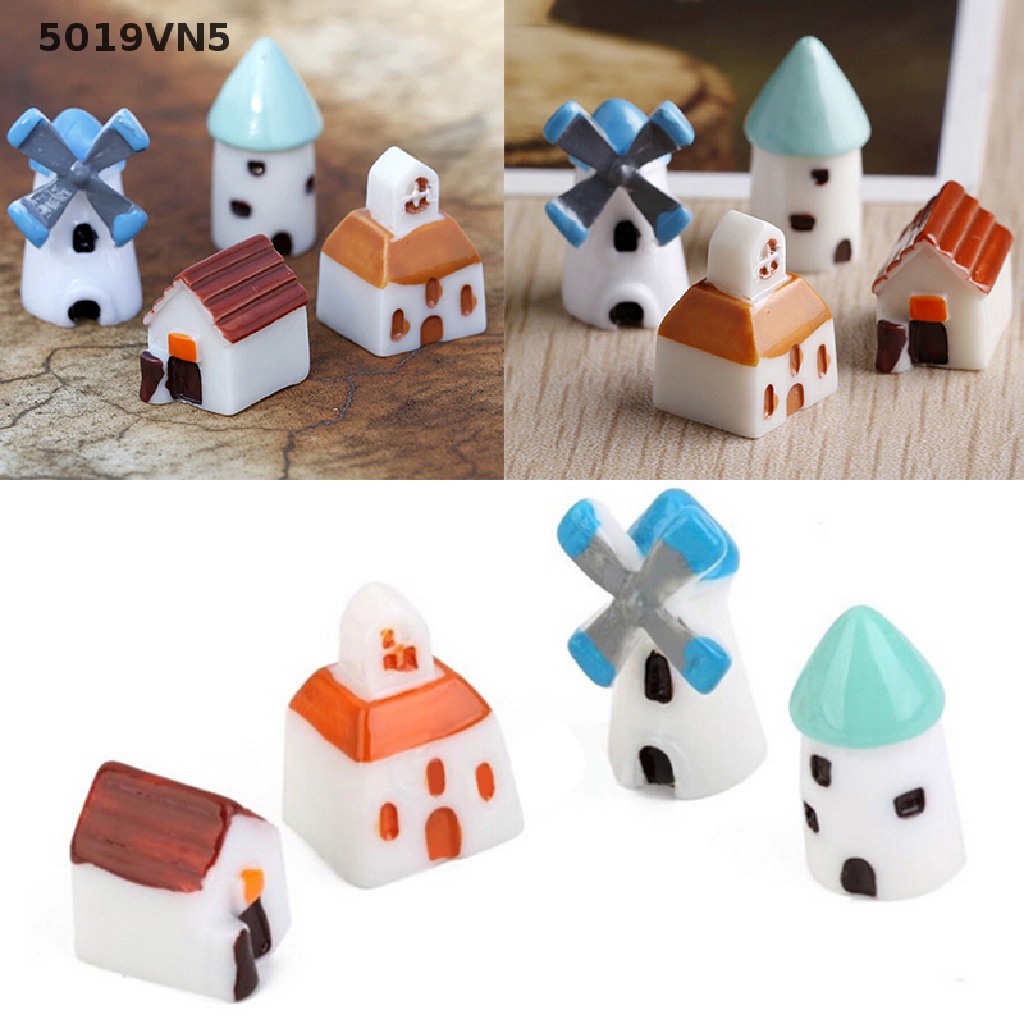 4 Mô hình lâu đài/ máy xay gió/ nhà thờ/ nhà nhỏ mini trang trí nhà búp bê