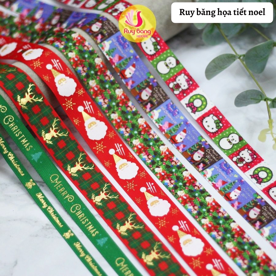 Ruy băng hình noel - dùng là nơ trang trí cây thông, dây buộc trang trí hộp quà noel, dây làm phụ kiện kẹp tóc