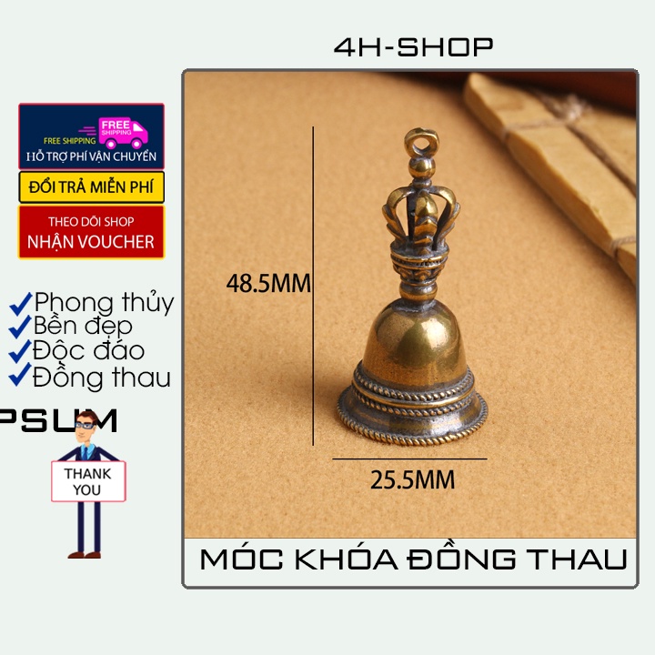 Vật phẩm đồng thau hình cái chuông cổ điển cực đẹp may mắn độc đáo lạ phong cách bền bỉ đẹp.4H