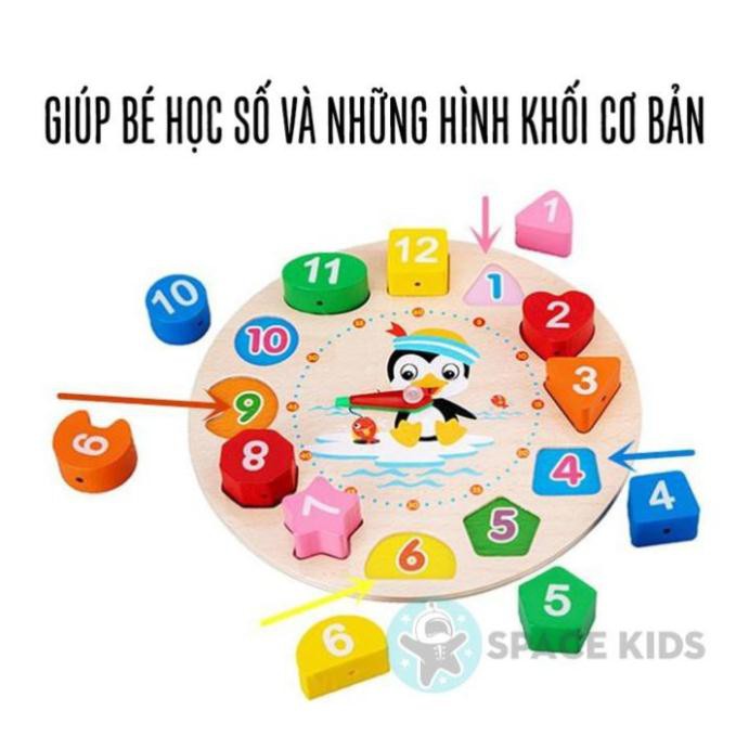 Đồ chơi trẻ em Đồng hồ gỗ thông minh Space Kids cho bé học số, hình khối, màu sắc và học xem giờ