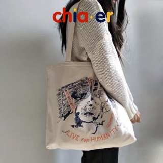 [Ảnh thật] Túi Tote vải họa tiết 2 mặt Chia.er