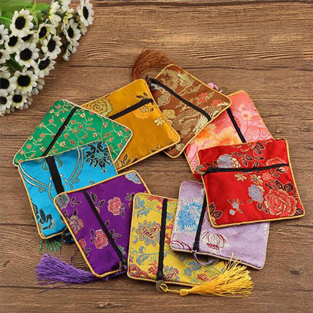 MXMUSTY Purse Jewelery Bag Zipper Tips Bag Handbags Brocade Quartet Zipper Packaging Buddhist Fabric Floral Wallet/Multicolor